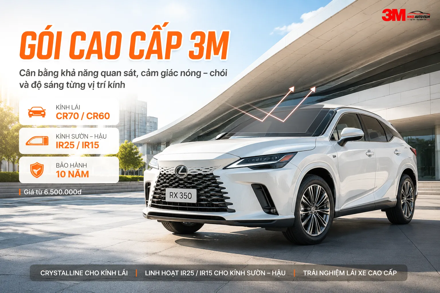 Gói Cao Cấp 3M với CR70 hoặc CR60 kính lái và IR25 hoặc IR15 kính sườn hậu