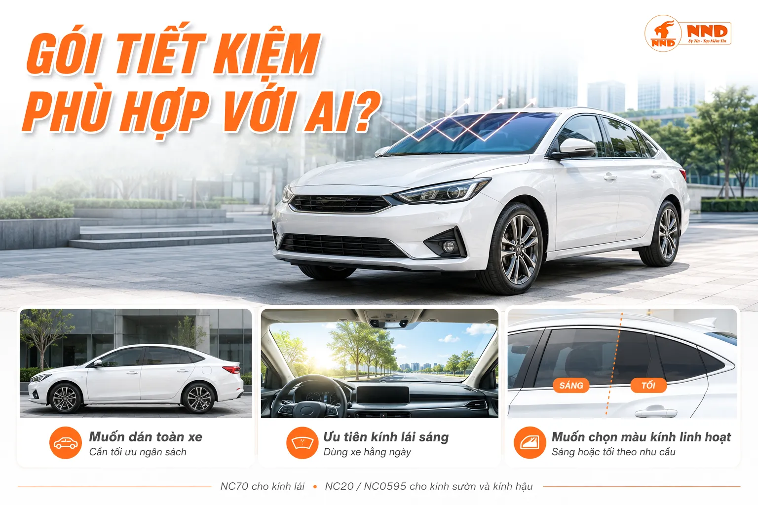 Gói phim cách nhiệt ô tô Tiết Kiệm phù hợp chủ xe ưu tiên ngân sách và kính lái sáng