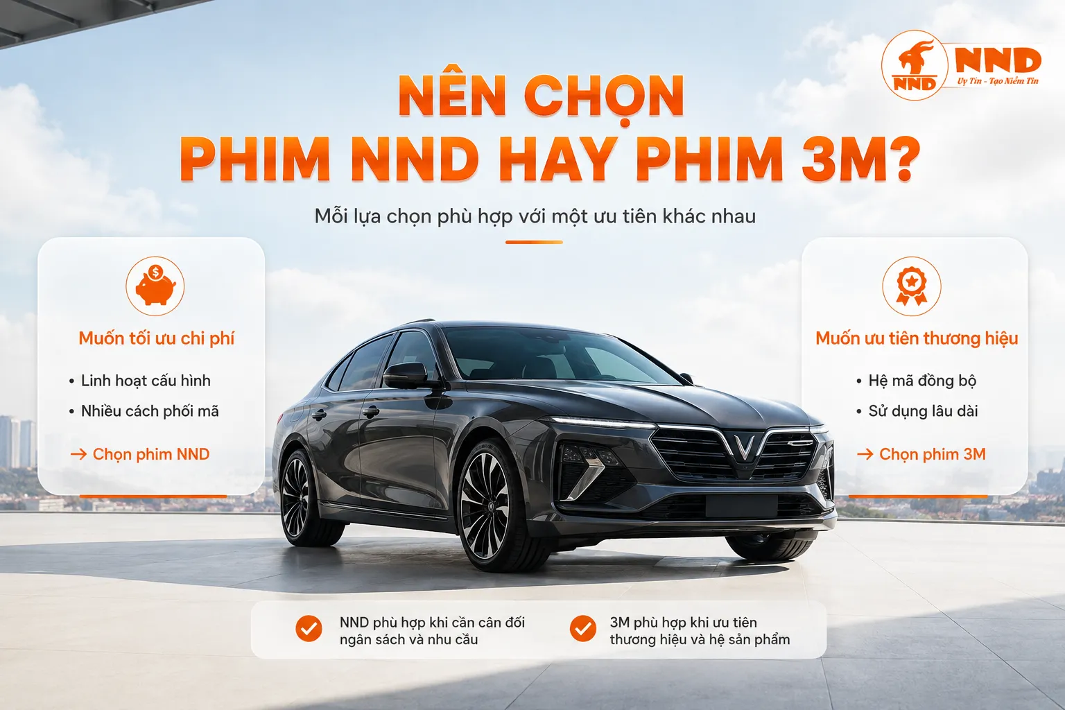 Banner so sánh phim NND và phim 3M theo nhu cầu tối ưu chi phí hoặc ưu tiên thương hiệu.