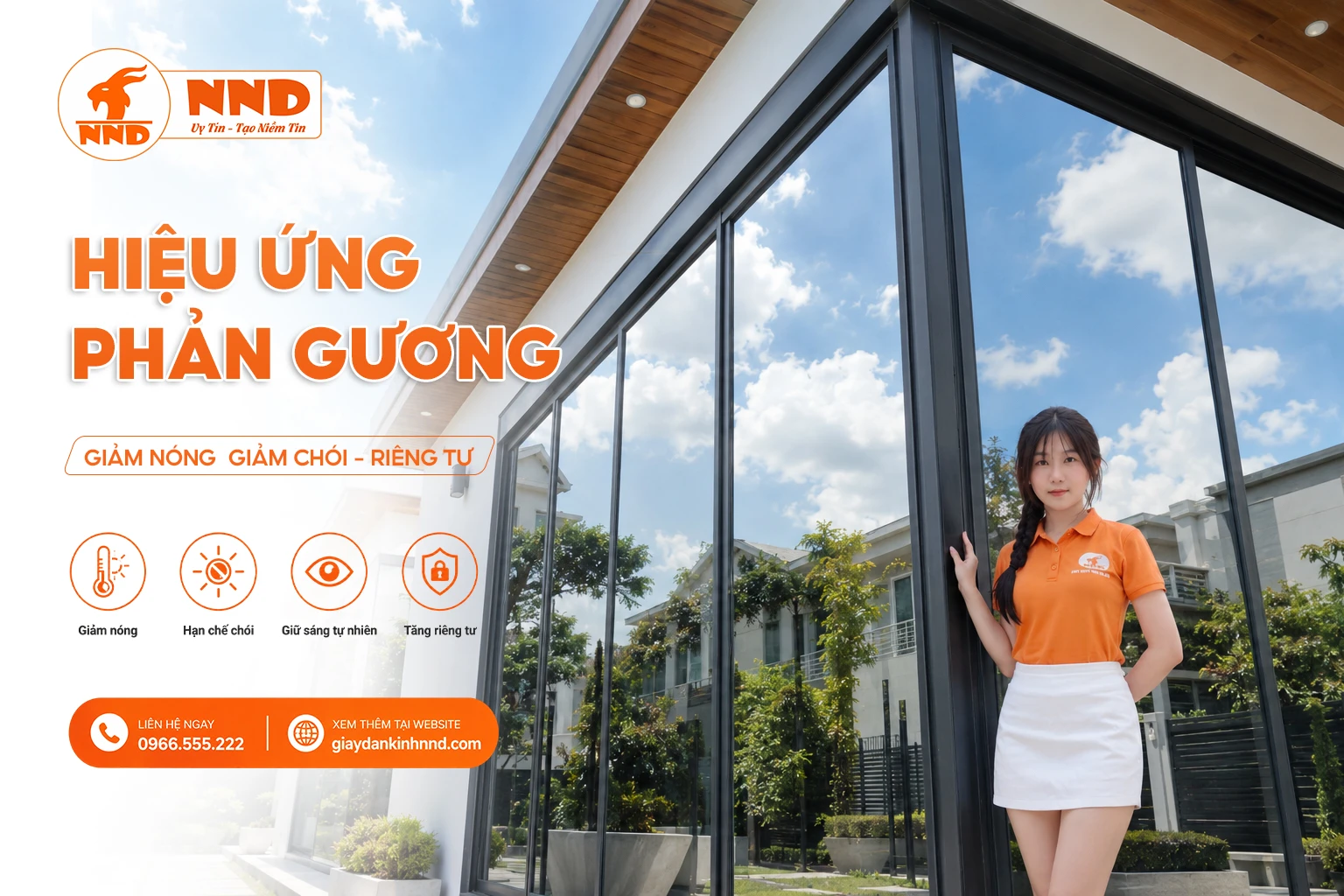 Cửa kính dán phim phản gương giảm nóng giảm chói và tăng riêng tư