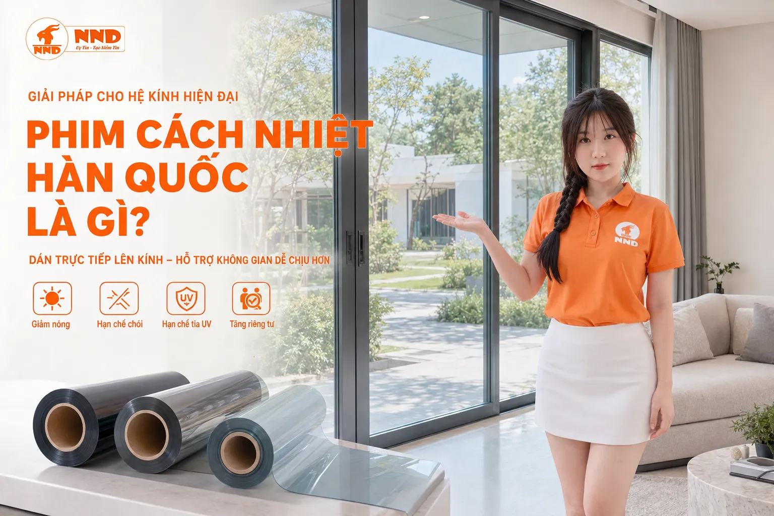 Giới thiệu phim cách nhiệt Hàn Quốc dán trực tiếp lên kính nhà ở, hỗ trợ giảm nóng và hạn chế tia UV.
