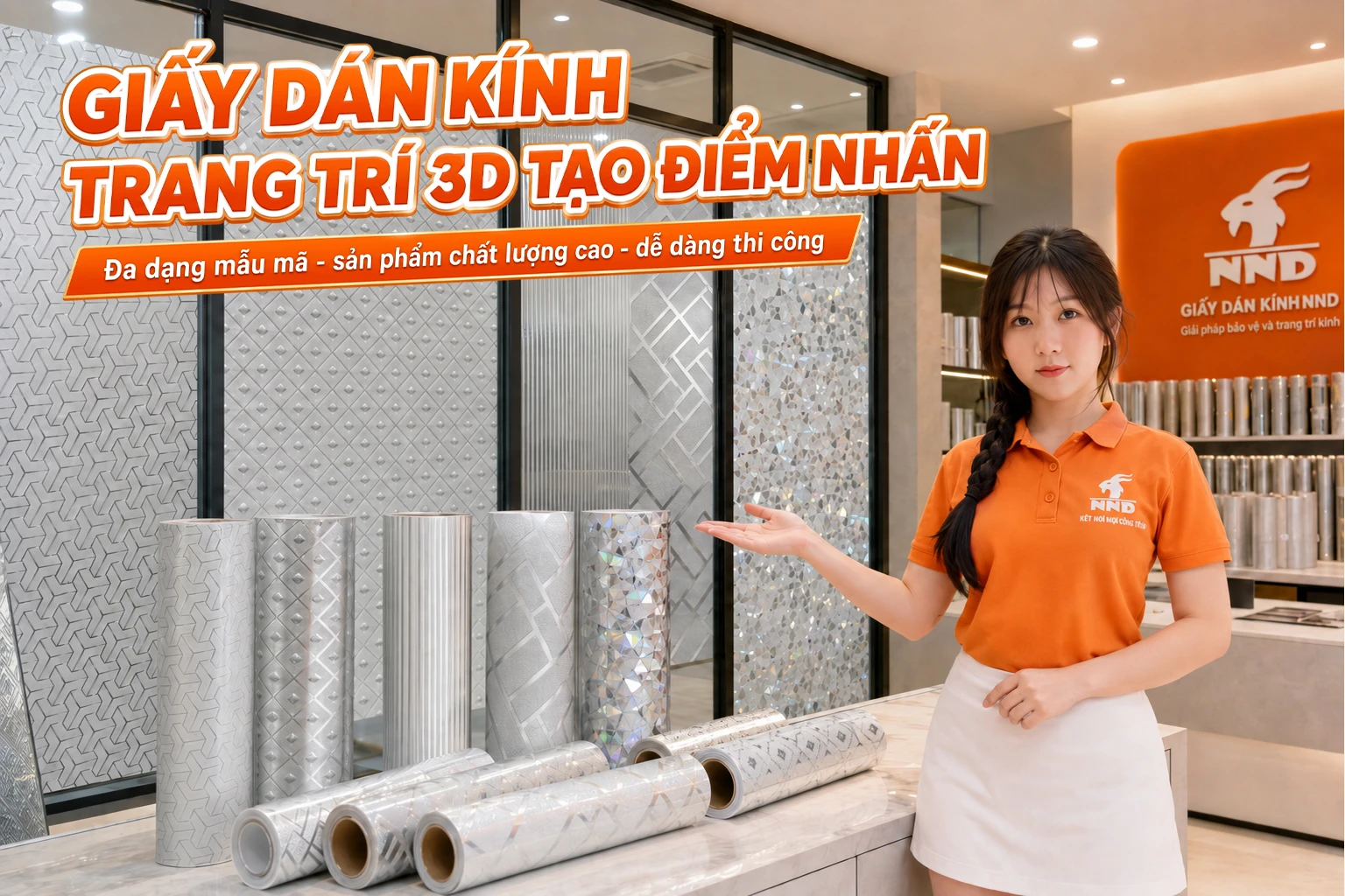 Giấy dán kính 3D trang trí đẹp, tạo điểm nhấn cho cửa kính