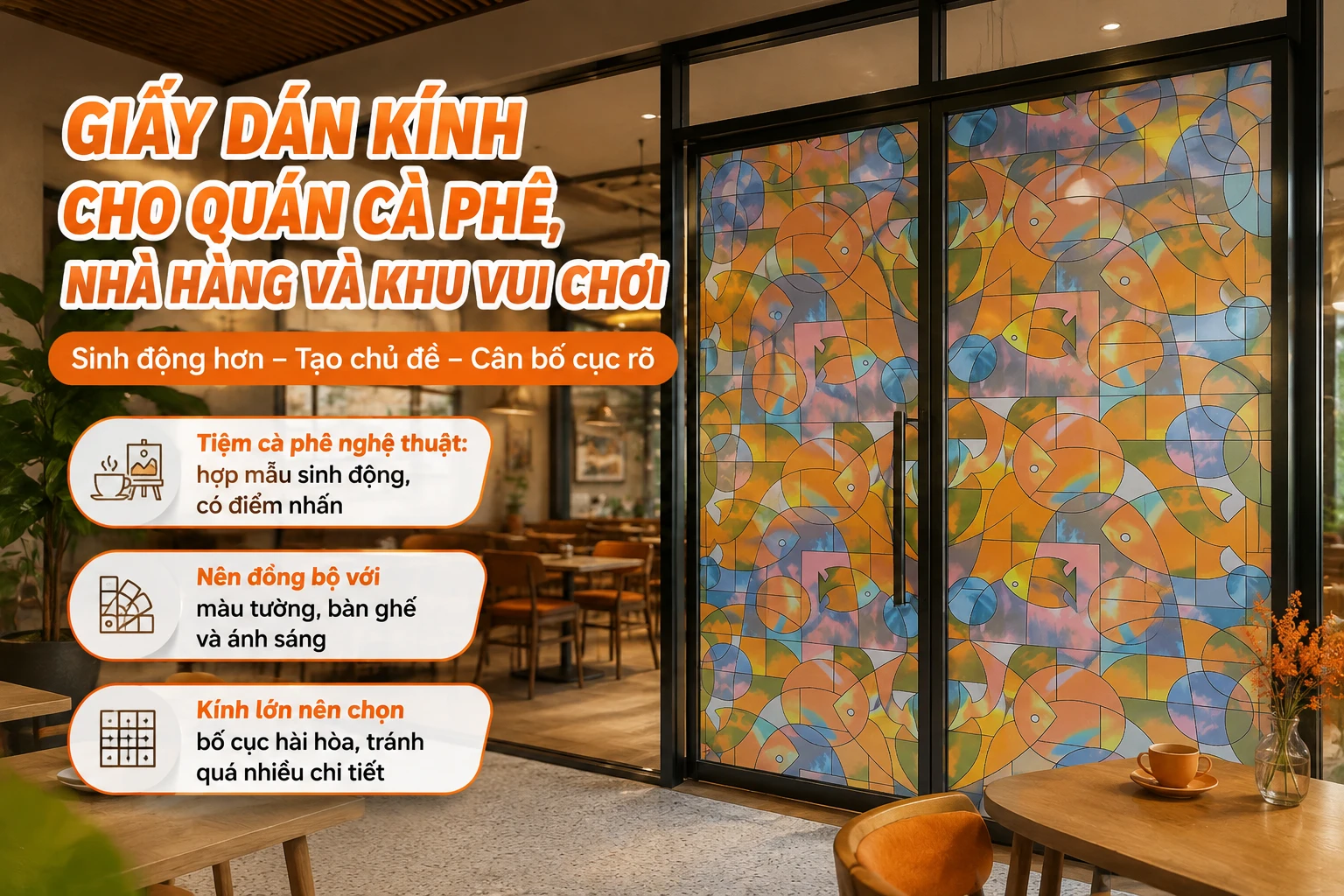Giấy dán kính trang trí cho quán cà phê, nhà hàng