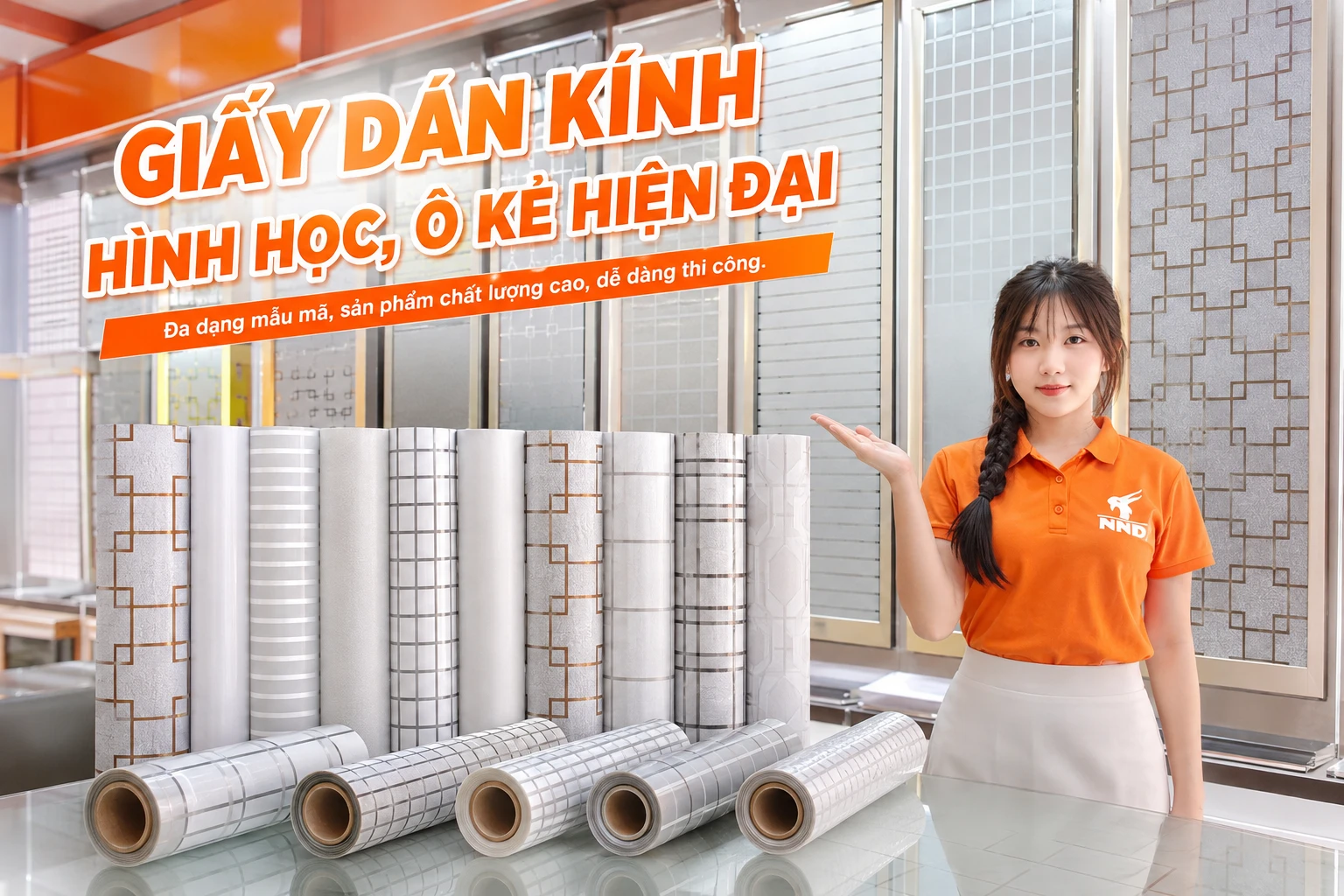 Giấy dán kính hình học, ô kẻ hiện đại cho cửa kính