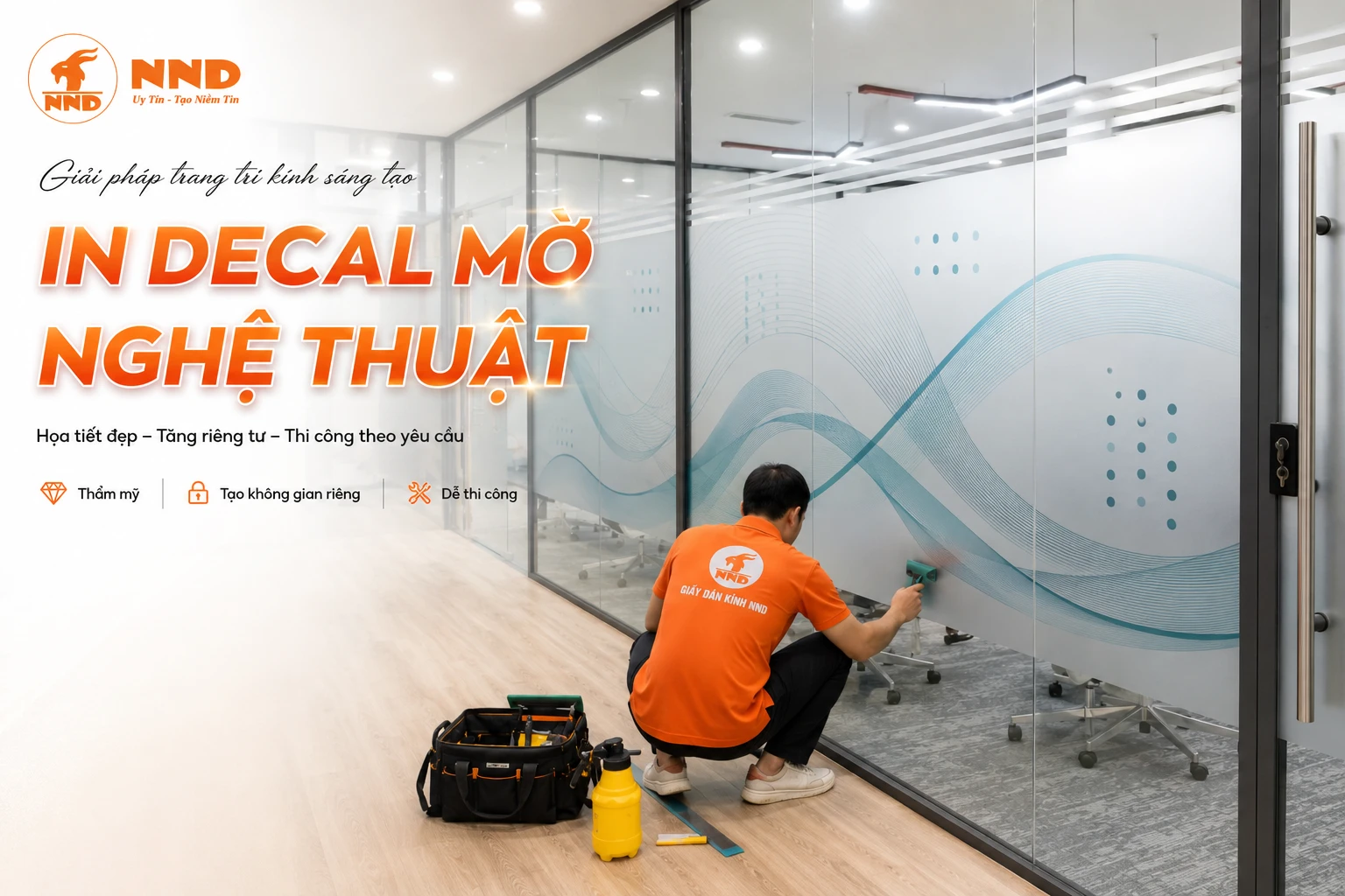 In decal mờ nghệ thuật dán kính văn phòng