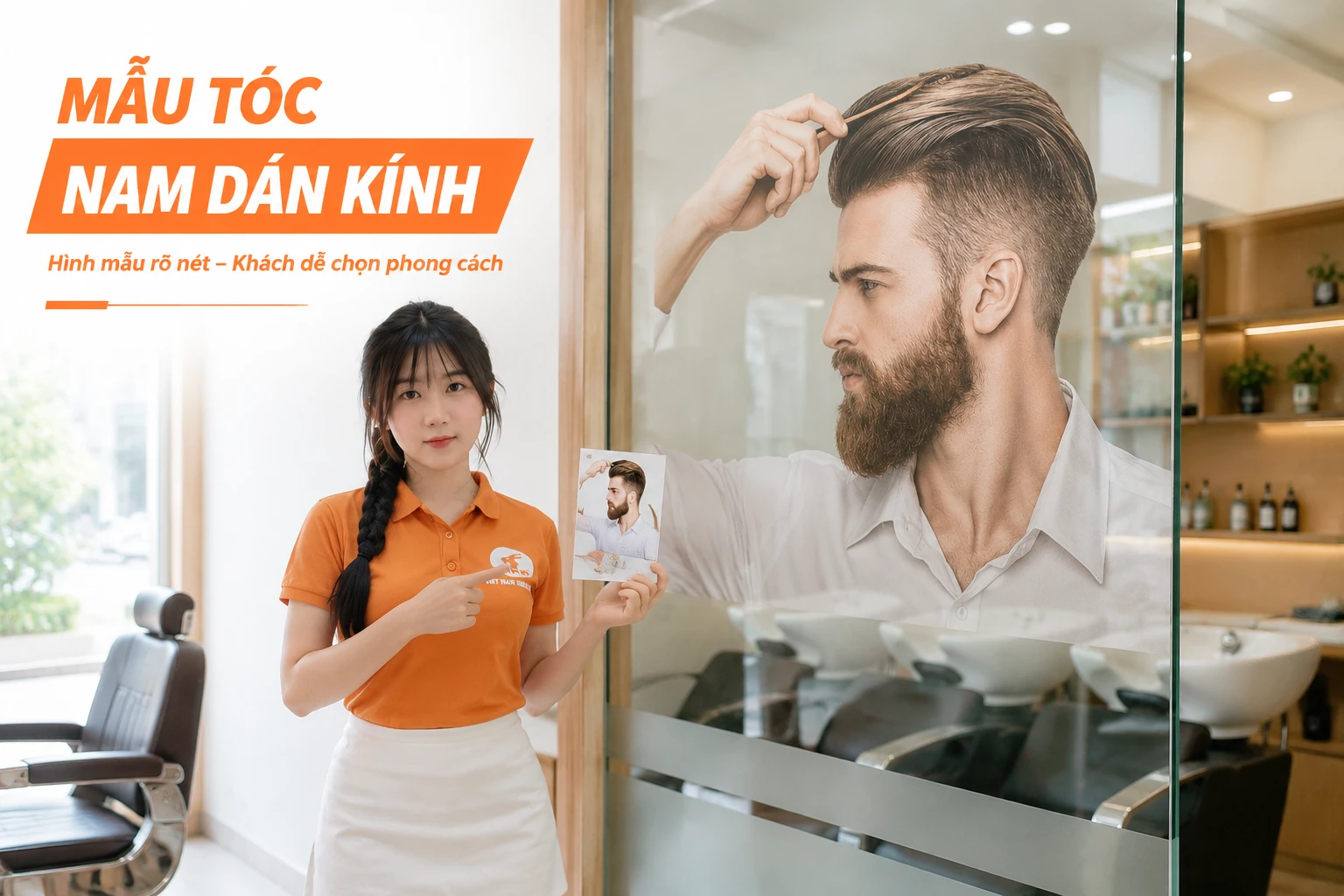 Mẫu Tóc Nam Dán Kính Barber Shop