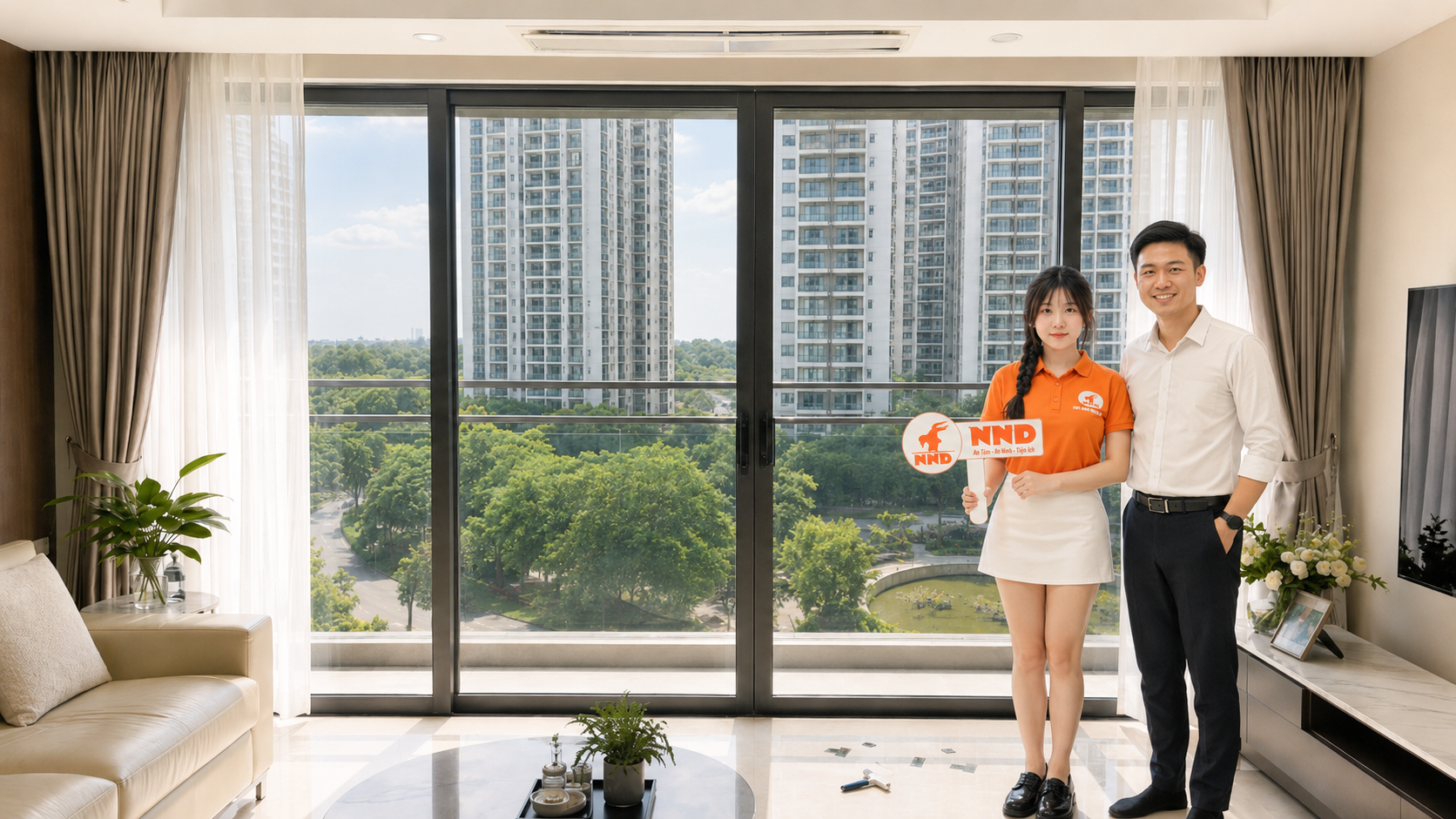 Hệ kính chung cư sau khi dán phim cách nhiệt, vẫn giữ ánh sáng tự nhiên và tầm nhìn bên ngoài.