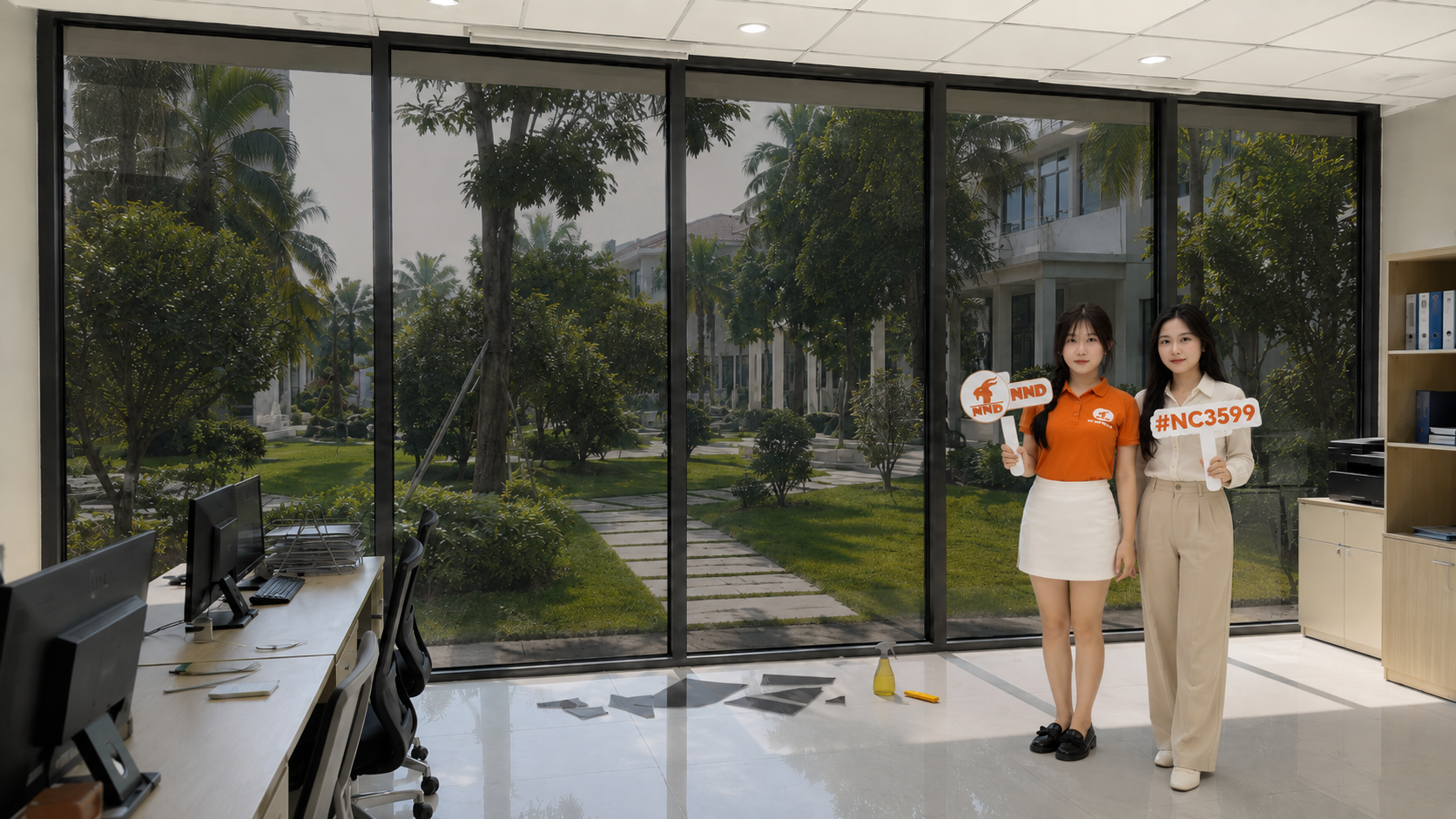 Văn phòng sau khi dán phim cách nhiệt nhà kính, hệ kính tối dịu hơn và giảm cảm giác chói.