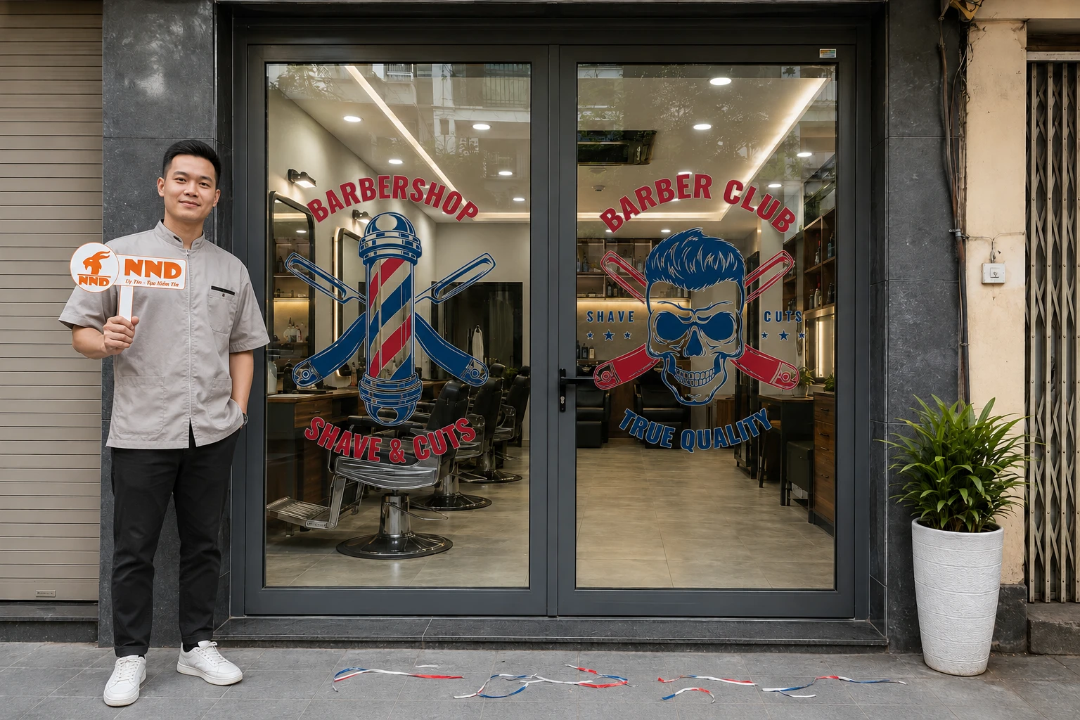 Cửa kính Barber Shop sau khi dán decal