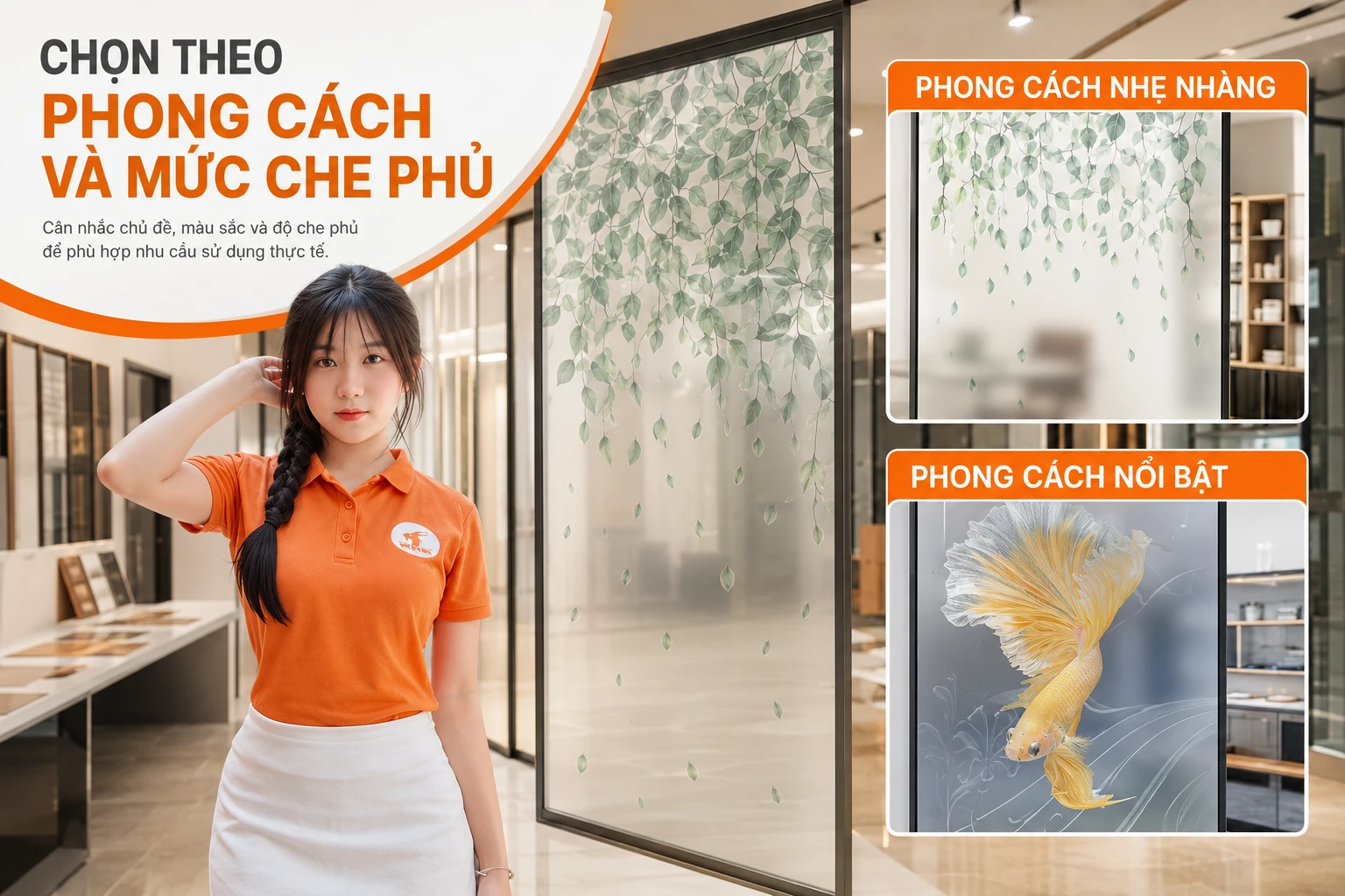 Lựa chọn họa tiết, màu sắc và mức che phủ phù hợp với nhu cầu trang trí, lấy sáng và riêng tư.