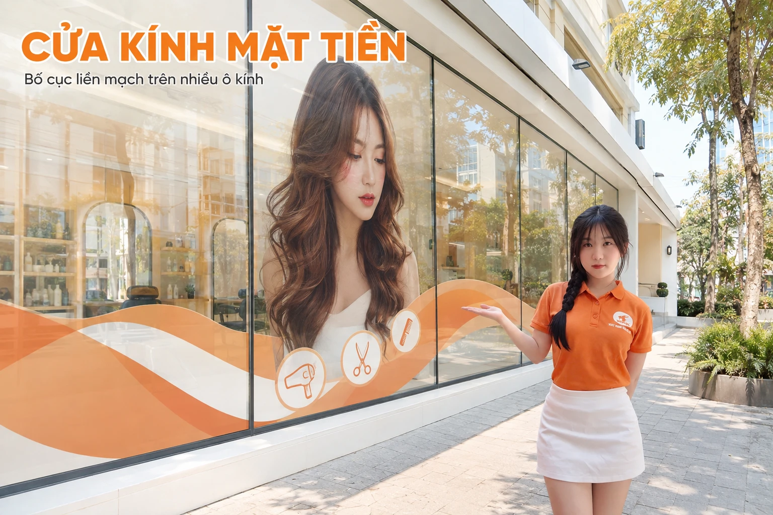 Decal Dán Cửa Kính Mặt Tiền Tiệm Tóc