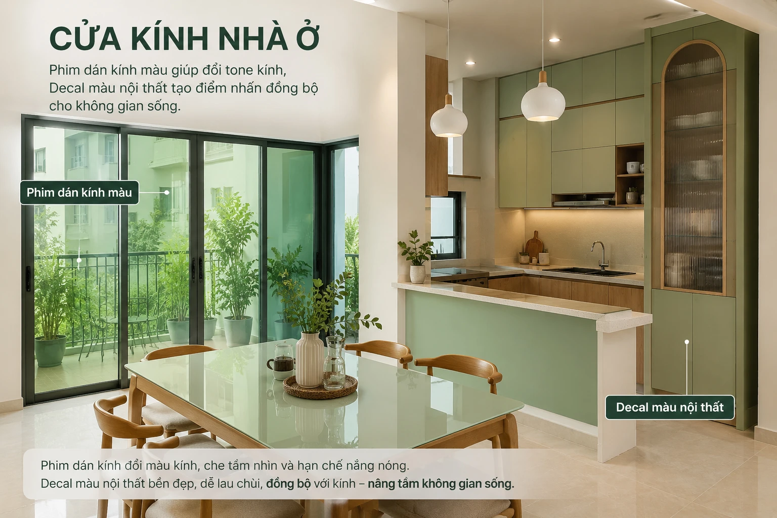 Ứng dụng decal màu và phim màu cho cửa kính nhà ở