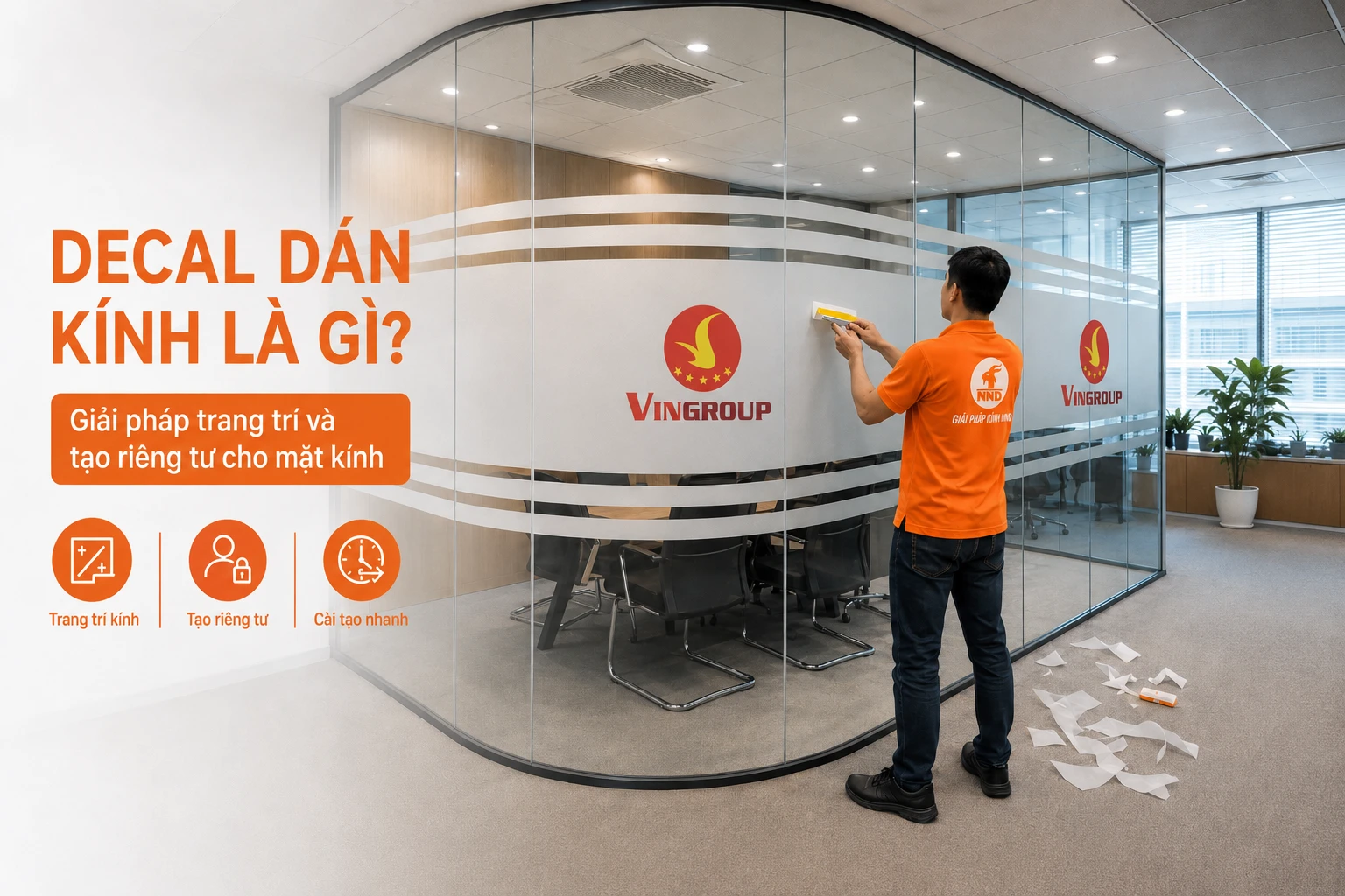 Decal dán kính mờ văn phòng tạo riêng tư, trang trí đẹp