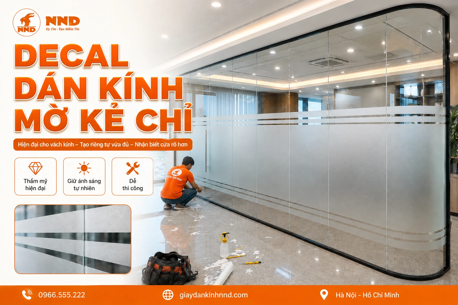 Decal dán kính mờ kẻ chỉ văn phòng tạo riêng tư
