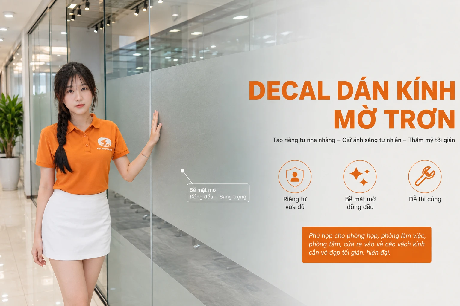 Decal dán kính mờ trơn văn phòng tạo riêng tư