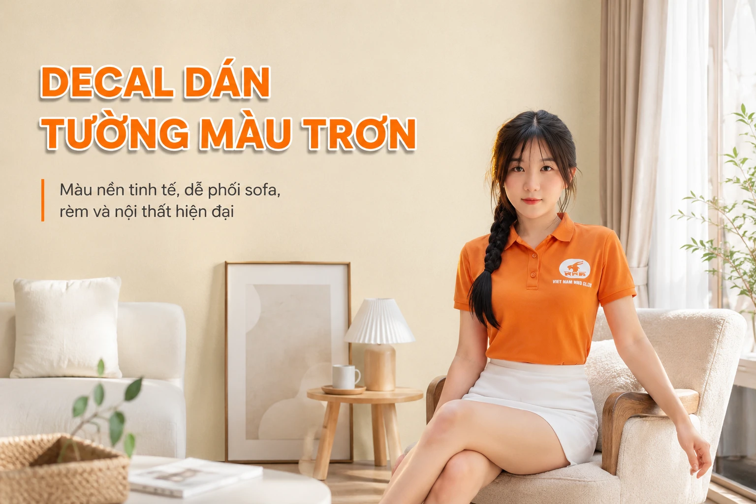 Decal dán tường màu trơn dễ phối nội thất