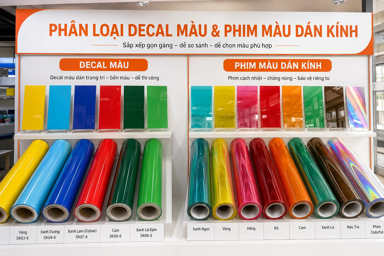Phân loại decal màu và phim dán kính màu