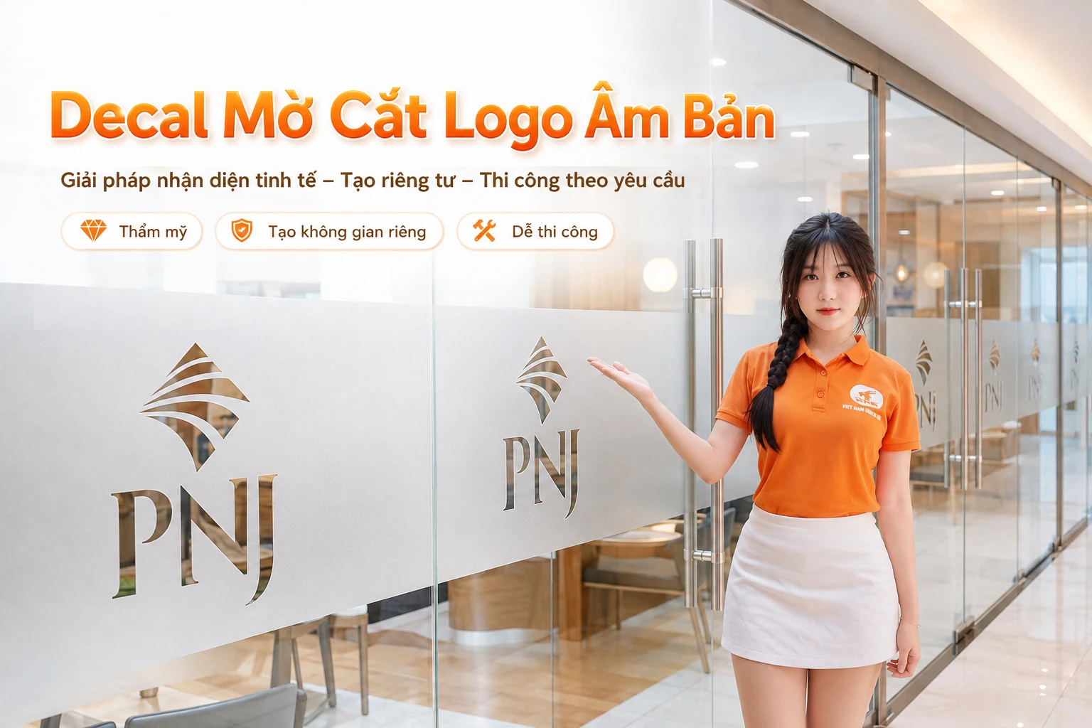 Decal mờ cắt logo âm bản dán kính văn phòng