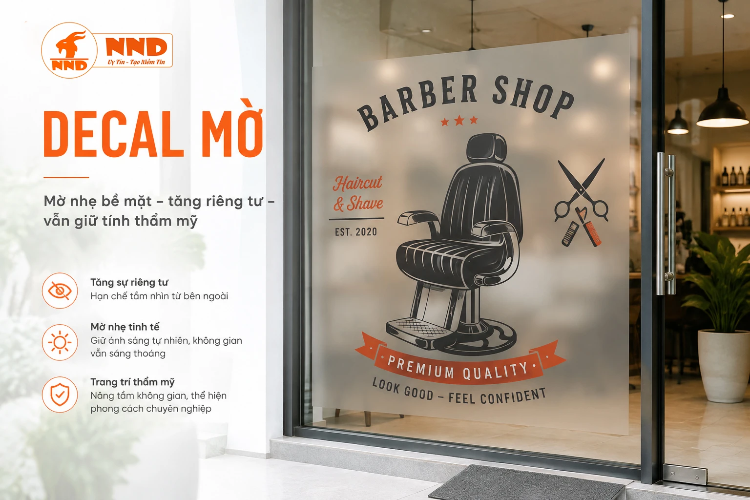 Decal Mờ Dán Kính Salon Và Barber Shop