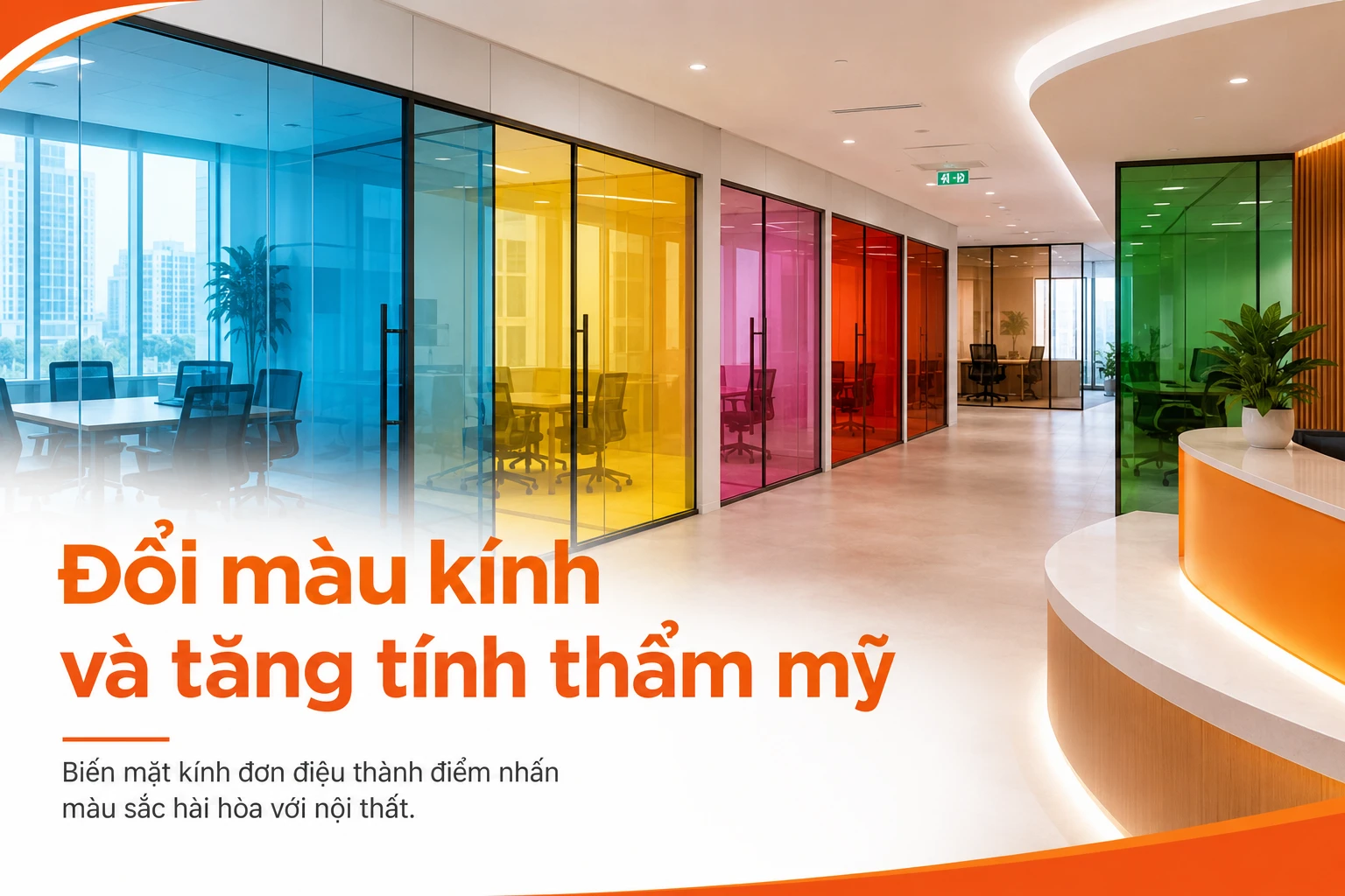 Phim màu tạo điểm nhấn cho vách kính