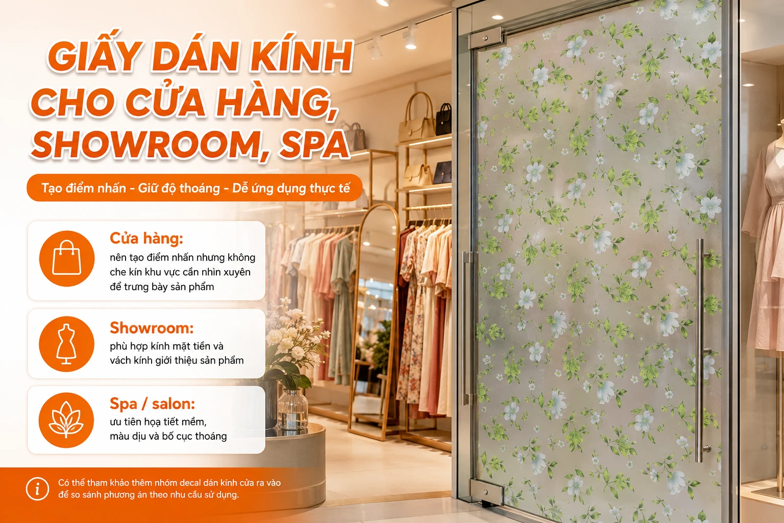 Giấy dán kính trang trí cho cửa hàng, showroom, spa