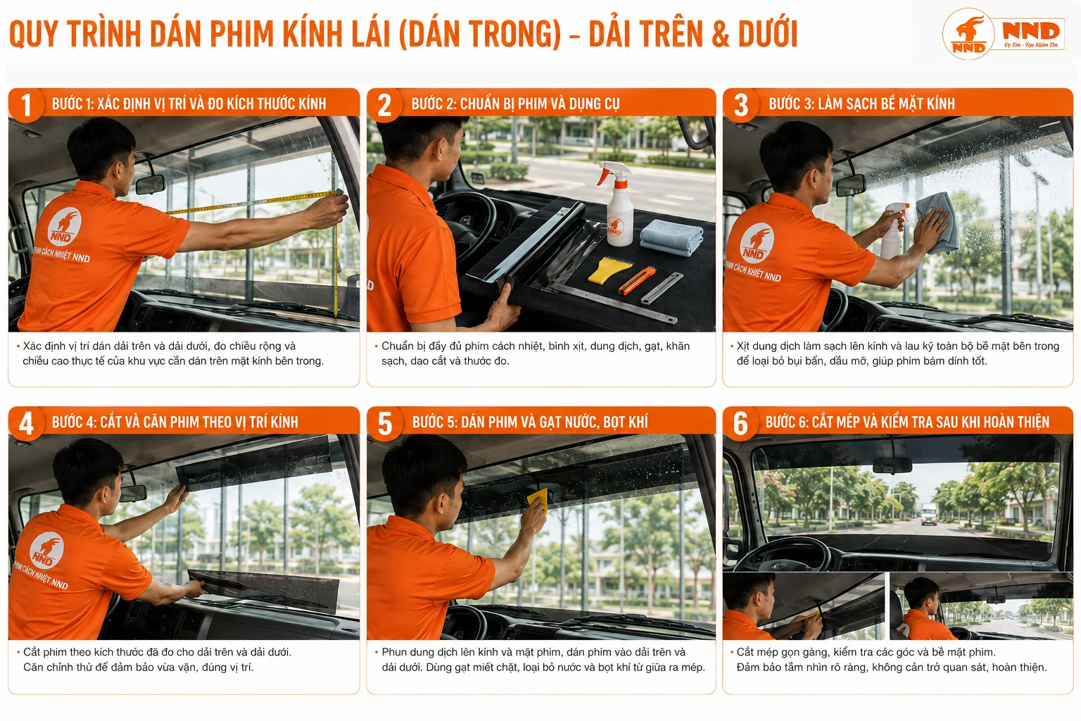 Quy trình dán phim cách nhiệt xe tải từ đo kính đến gạt hoàn thiện
