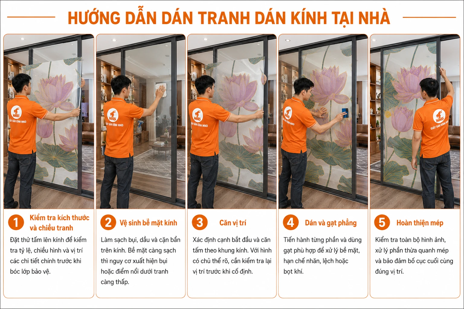Hướng dẫn 5 bước tự dán tranh dán kính tại nhà từ đo kích thước đến hoàn thiện mép