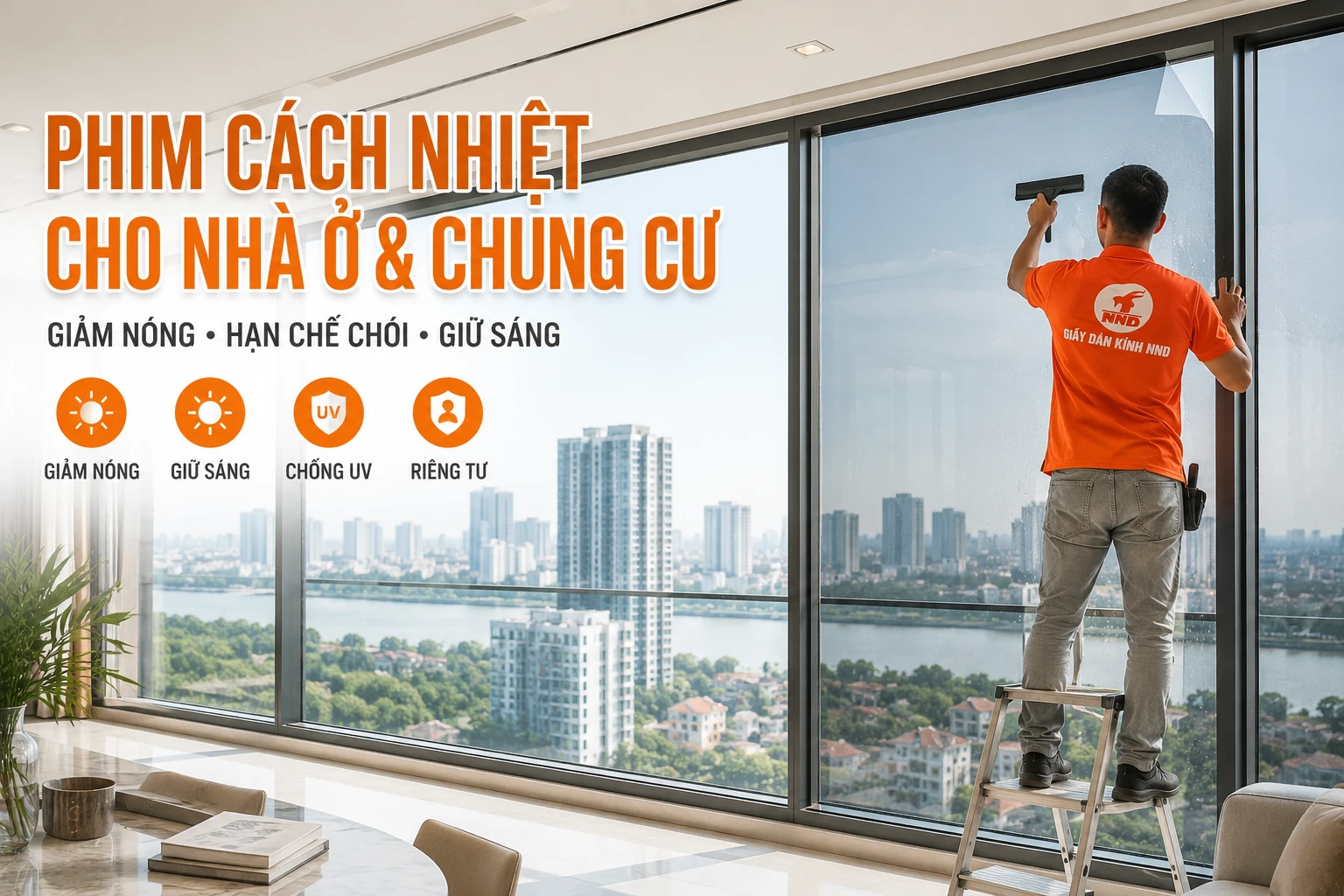 Thợ NND dán phim cách nhiệt cho cửa kính nhà ở và căn hộ chung cư