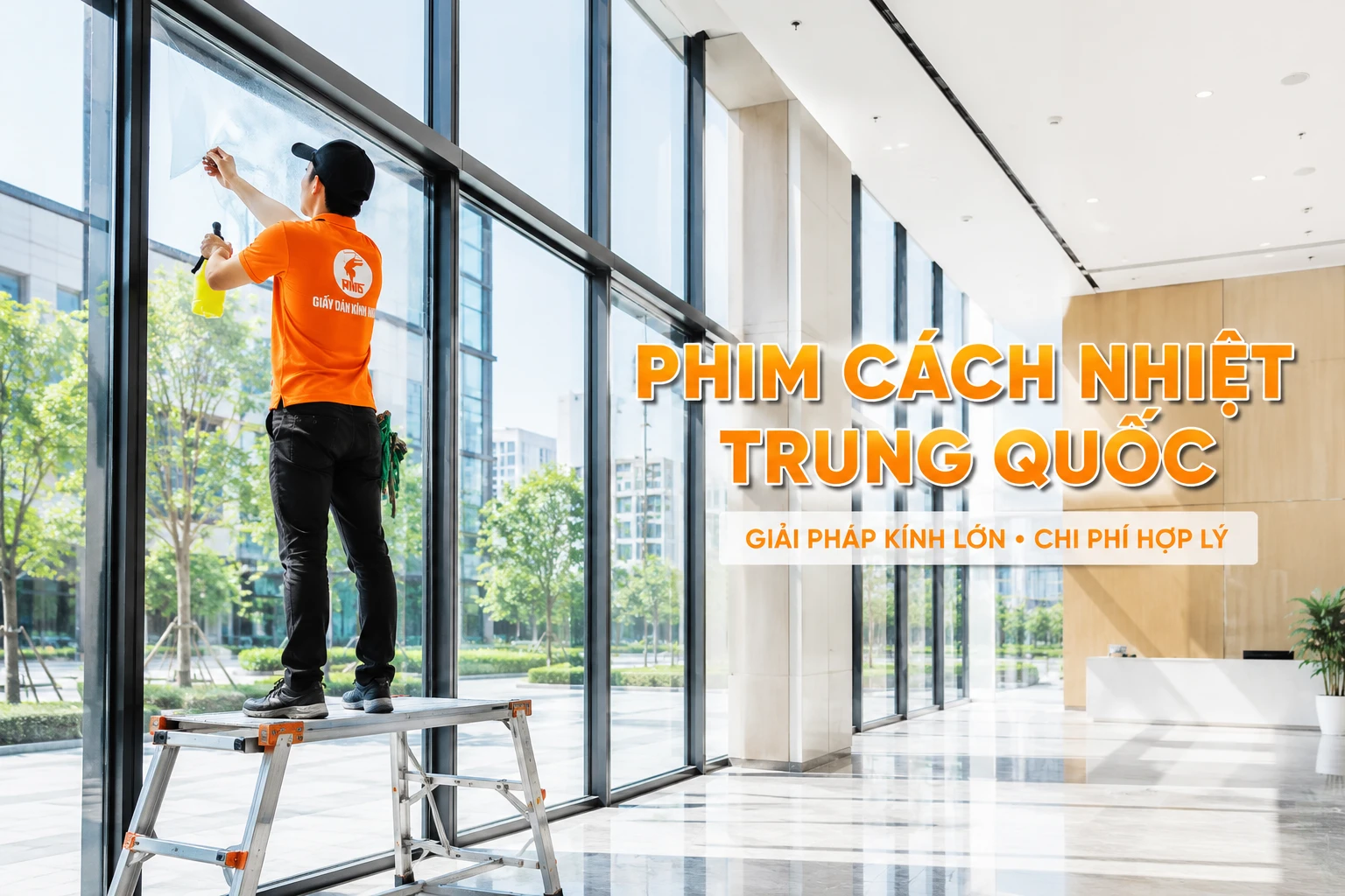 Thi công phim cách nhiệt Trung Quốc cho hệ cửa kính lớn tại văn phòng