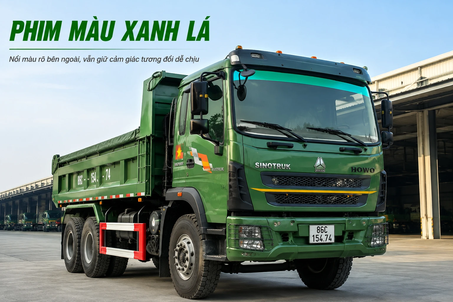 Phim xe tải màu xanh lá trên kính cabin