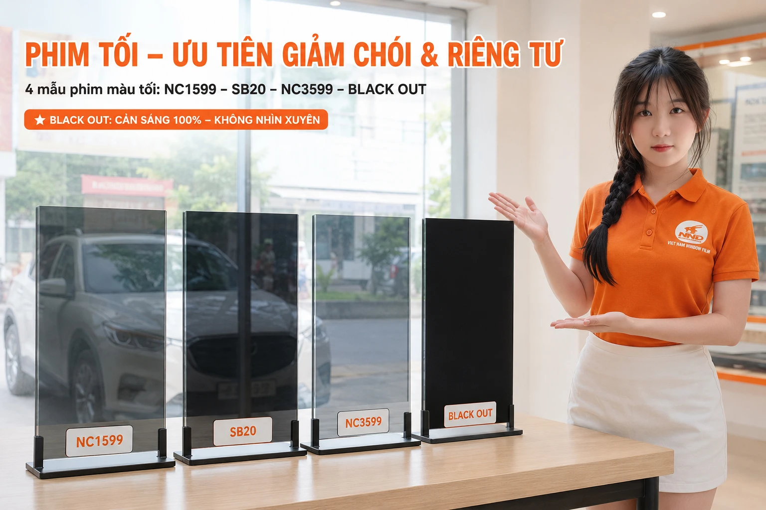 Mẫu phim cách nhiệt tối NC1599 SB20 NC3599 và Blackout tăng riêng tư