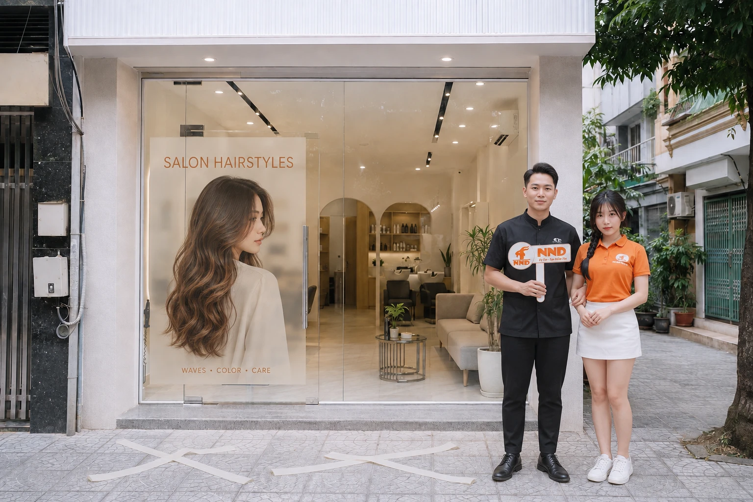 Cửa kính salon nữ sau khi dán decal