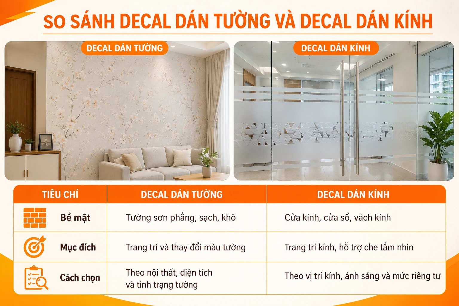 So sánh decal dán tường và decal dán kính