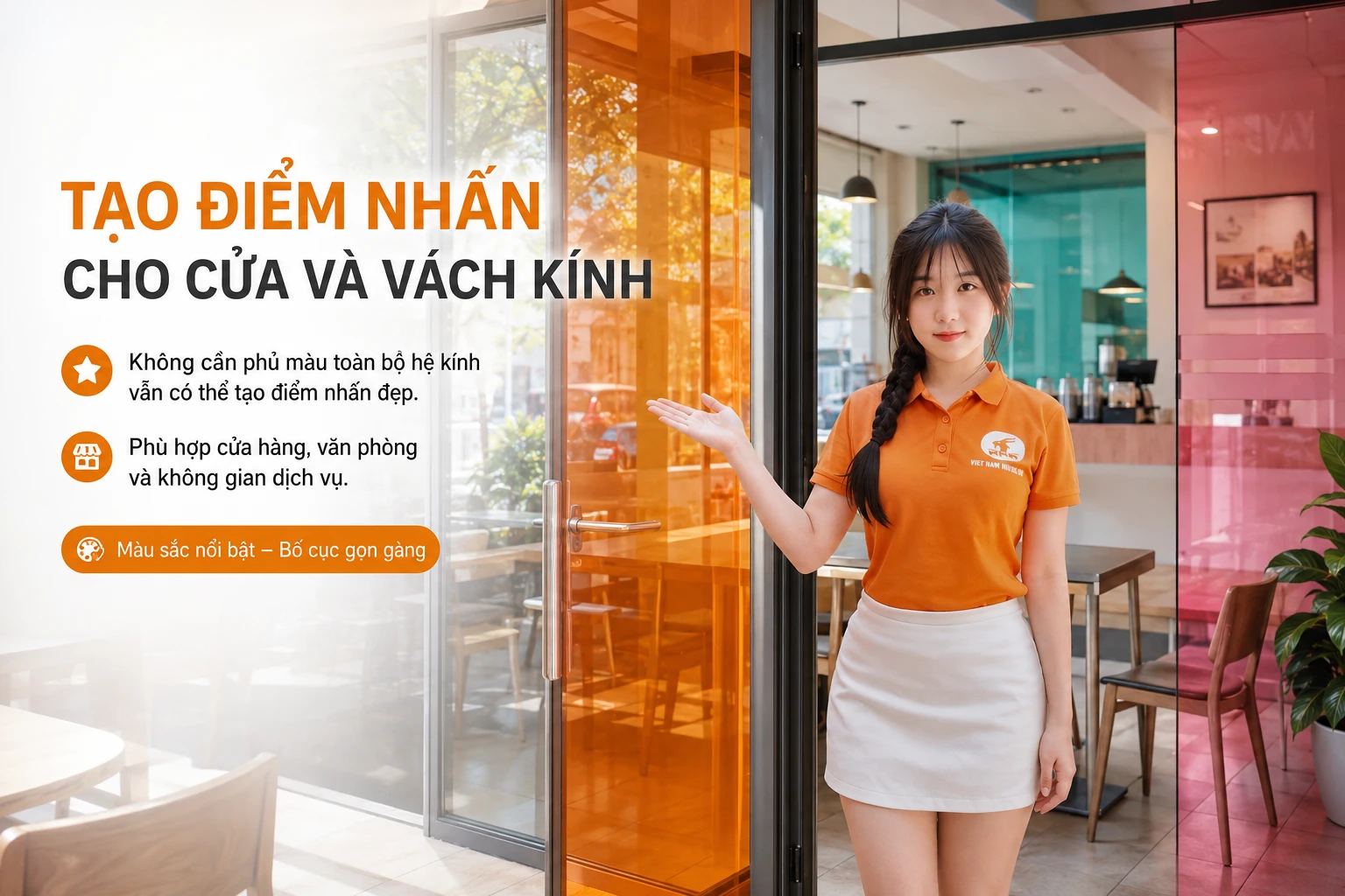 Phim màu tạo điểm nhấn cho cửa và vách kính