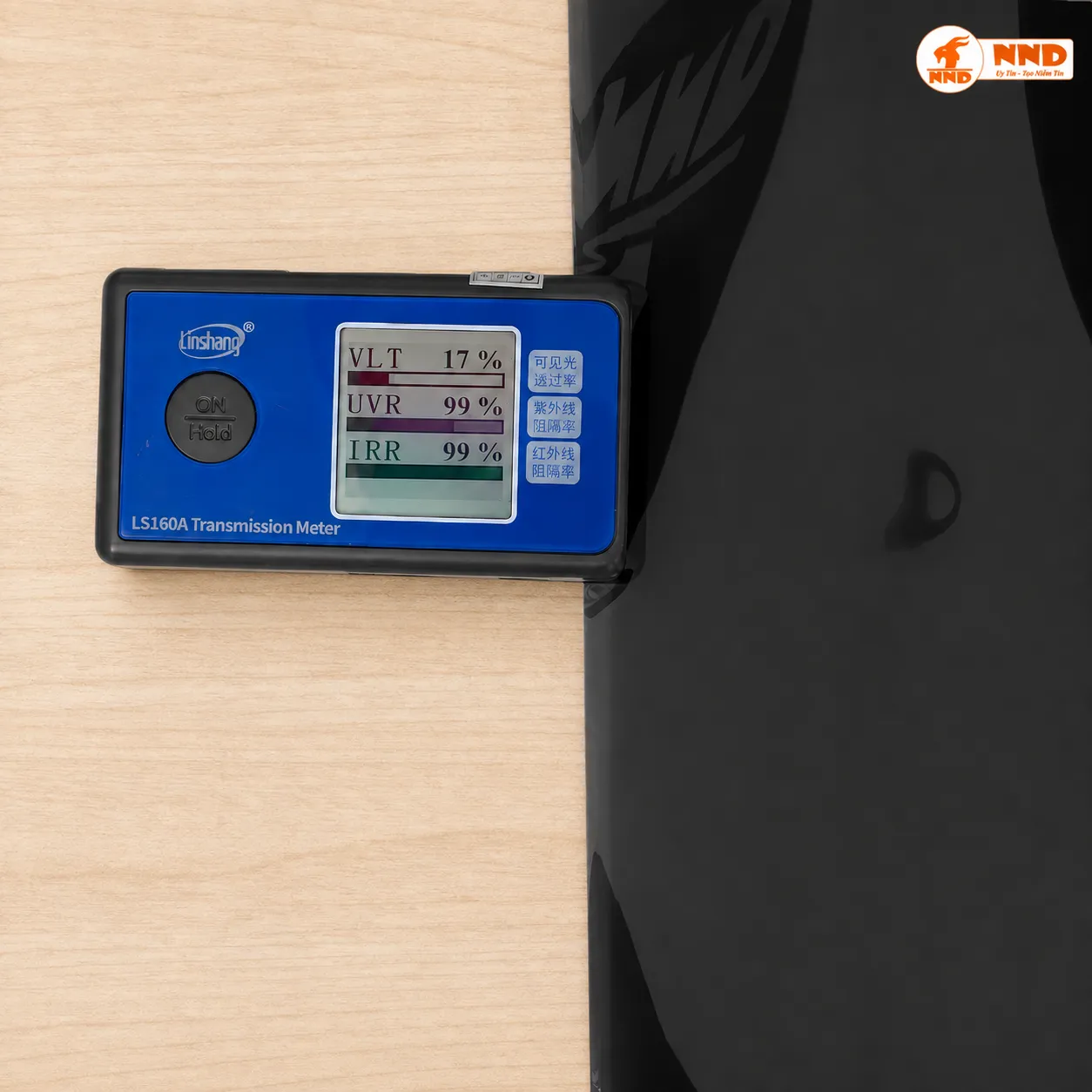 Kết quả đo phim cách nhiệt NC1599 bằng máy LS160A: VLT 17%, IRR 99%, UVR 99%