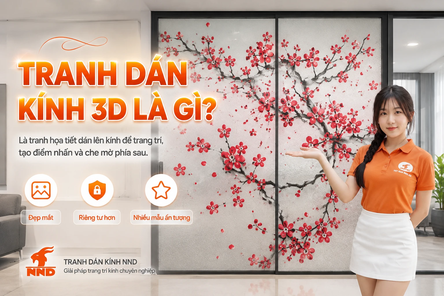 Tranh dán kính 3D là vật liệu in họa tiết dùng để trang trí kính, tạo điểm nhấn và giảm tầm nhìn.