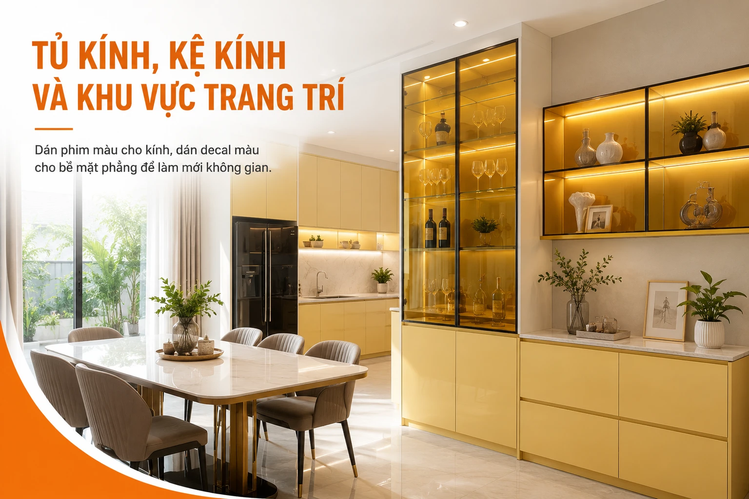 Decal màu và phim màu cho tủ kính, kệ kính