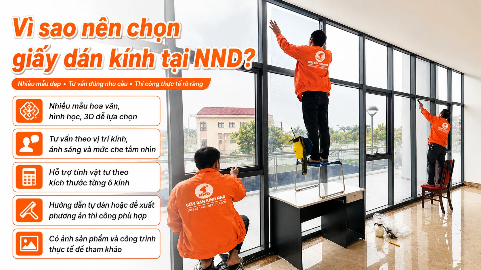 Thi công giấy dán kính NND tại văn phòng, công trình thực tế