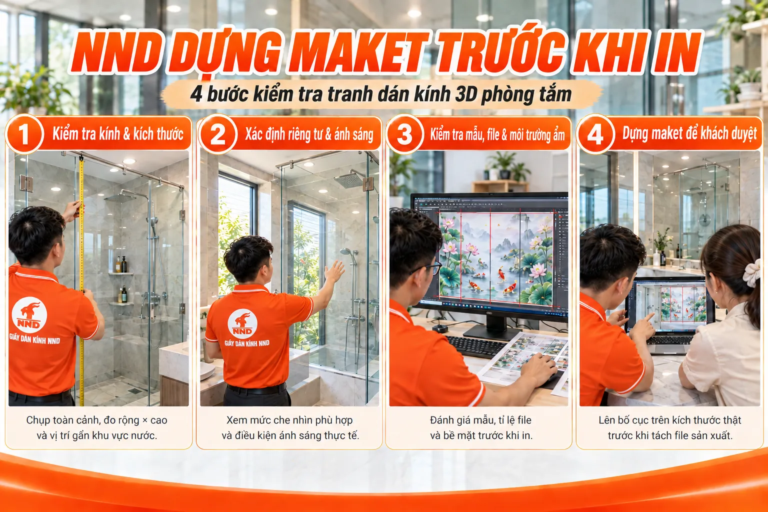 4 bước NND kiểm tra và dựng maket tranh dán kính 3D phòng tắm