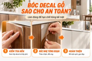 Cách bóc decal vân gỗ từng đoạn để hạn chế làm hỏng bề mặt tủ