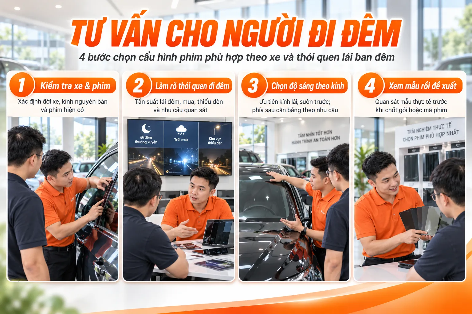 Nhân viên NND tư vấn 4 bước chọn phim cách nhiệt ô tô phù hợp cho người thường xuyên lái xe ban đêm