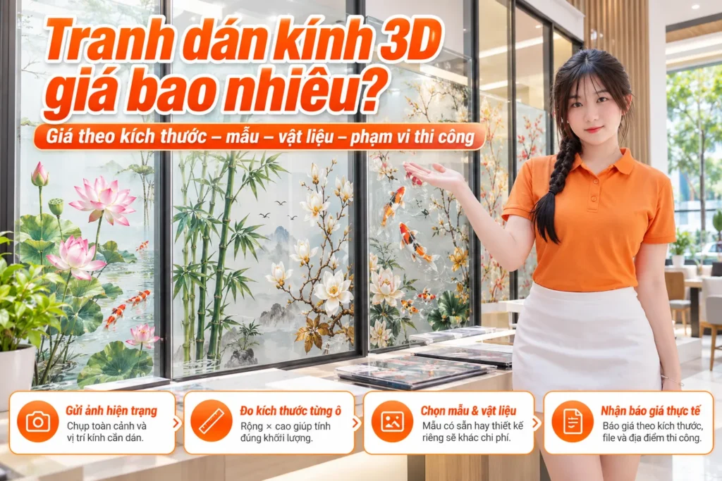 Báo giá tranh dán kính 3D theo kích thước mẫu vật liệu và phạm vi thi công