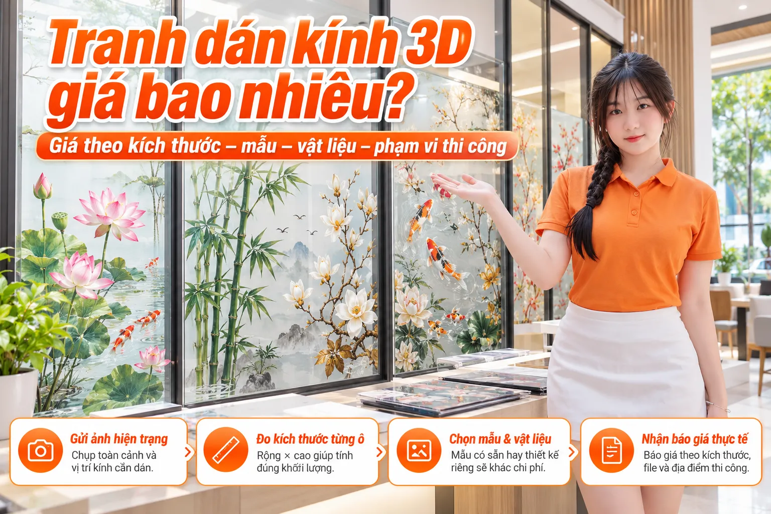 Báo giá tranh dán kính 3D theo kích thước mẫu vật liệu và phạm vi thi công