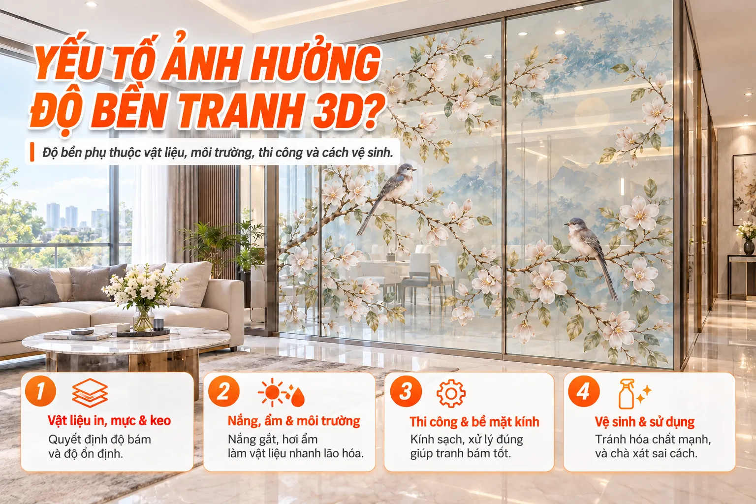 Các yếu tố ảnh hưởng đến độ bền của tranh dán kính 3D