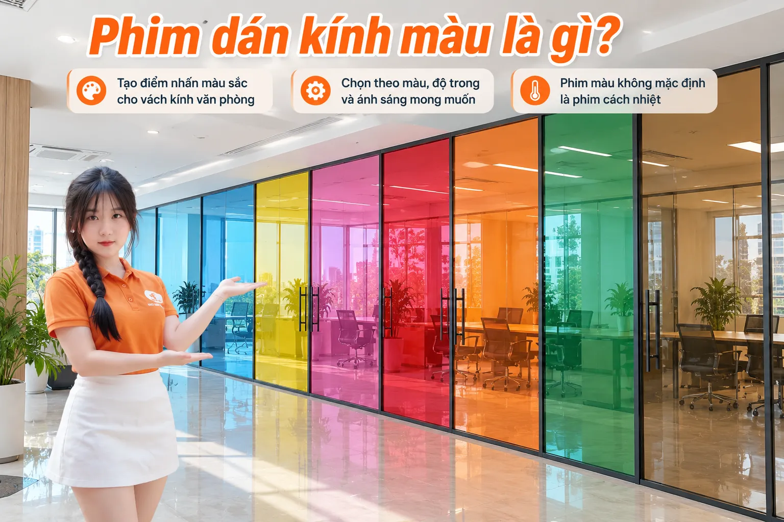 Phim dán kính màu là gì và ứng dụng cho vách kính văn phòng