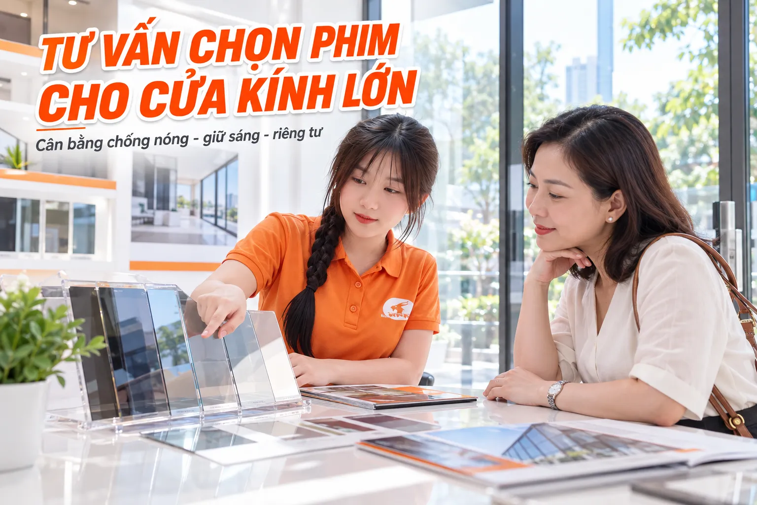 Nhân viên NND tư vấn chọn phim cách nhiệt phù hợp cho cửa kính lớn