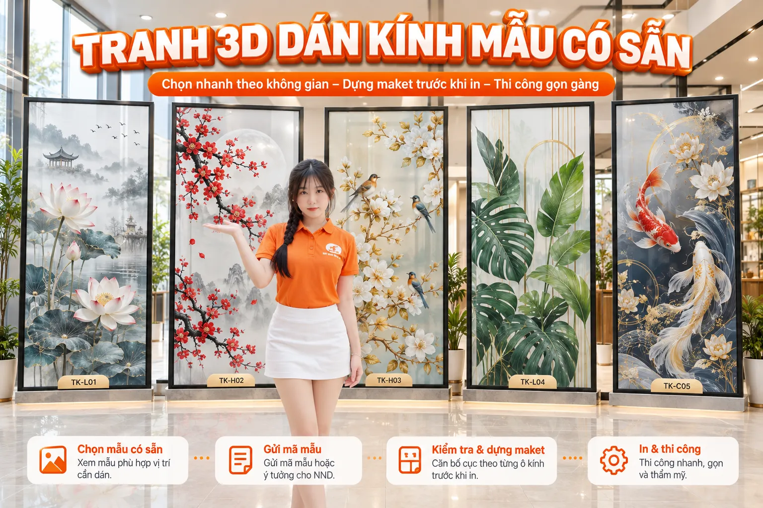 Các mẫu tranh dán kính 3D có sẵn tại NND để khách hàng lựa chọn
