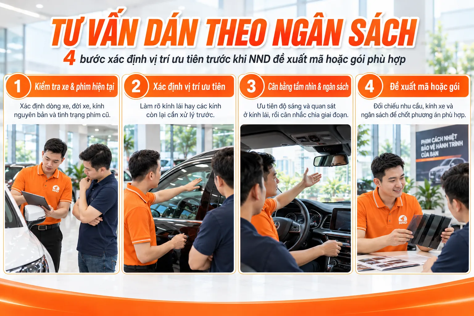 Bốn bước NND tư vấn dán phim kính lái theo tình trạng xe và ngân sách