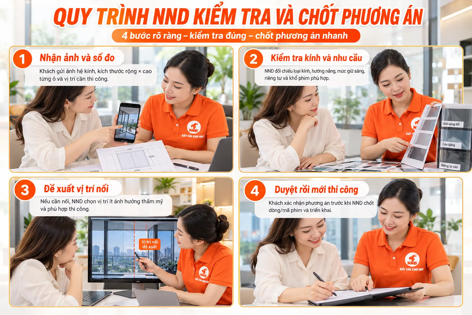 Quy trình NND kiểm tra kính và chốt phương án nối phim cách nhiệt