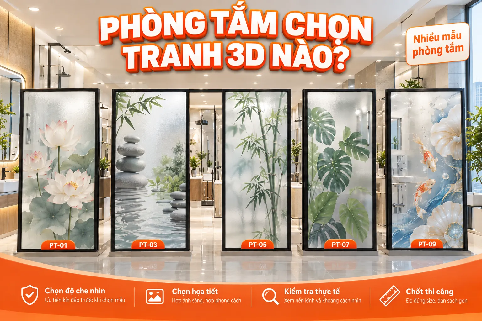 Các mẫu tranh dán kính 3D phù hợp cho phòng tắm hiện đại